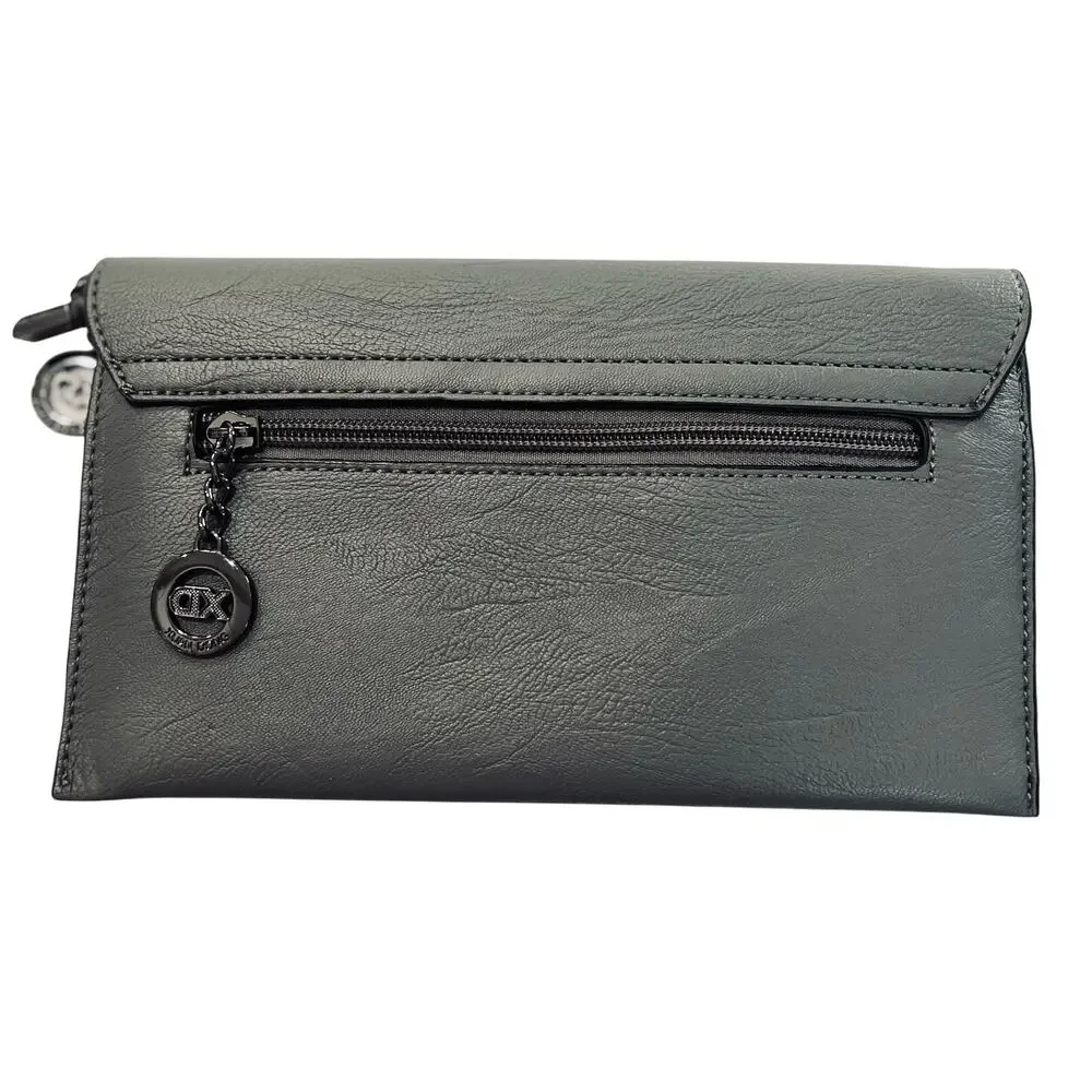 Authentic Xuan Dong Designer Gray Leather Asymmetrical Envelope Clutch Wallet